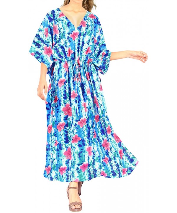 Women's One Size Kaftan Lounger Casual Beach Swim Cover Ups Drawstring - Blue_y992 - CS1938L5TD7 $20.67-Cover-Ups