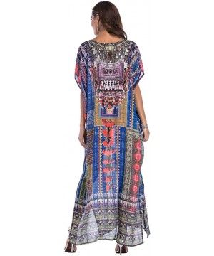 Women's White Ethnic Print Kaftan Maxi Dress Summer Beach Dress - Beauty 8 - C318D9I755W $19.91-Cover-Ups