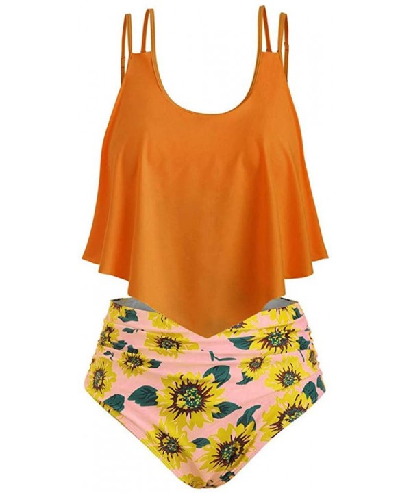 Swimsuit for Women- Ruffled Two Pieces Bathing Suits High Waisted Bottom Bikini Set - Orange - CI18RA2T4GZ $15.50-Sets