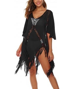 Beach Tops Sexy Perspective Cover Up Dresses Bikini Covers Cover-ups Net - Hollow Out Tassels Black - CL195UZZ6YN $12.64-Cove...