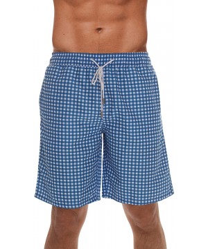 Men's Swimming Trunks Shorts with Pockets- Quick Dry Bathing Suit - Longer Length - Navy - Gingham - CN18Z9UQES3 $10.31-Trunks