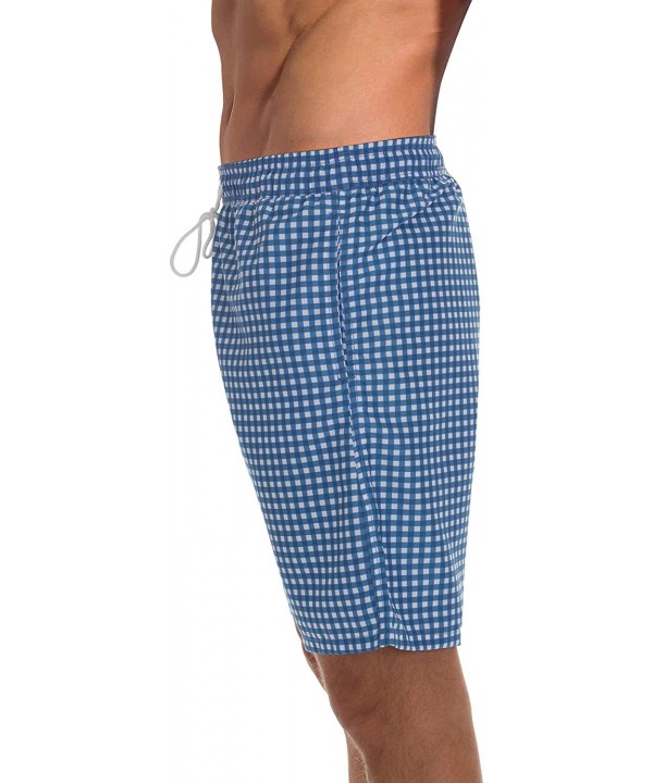 Men's Swimming Trunks Shorts with Pockets- Quick Dry Bathing Suit - Longer Length - Navy - Gingham - CN18Z9UQES3 $10.31-Trunks