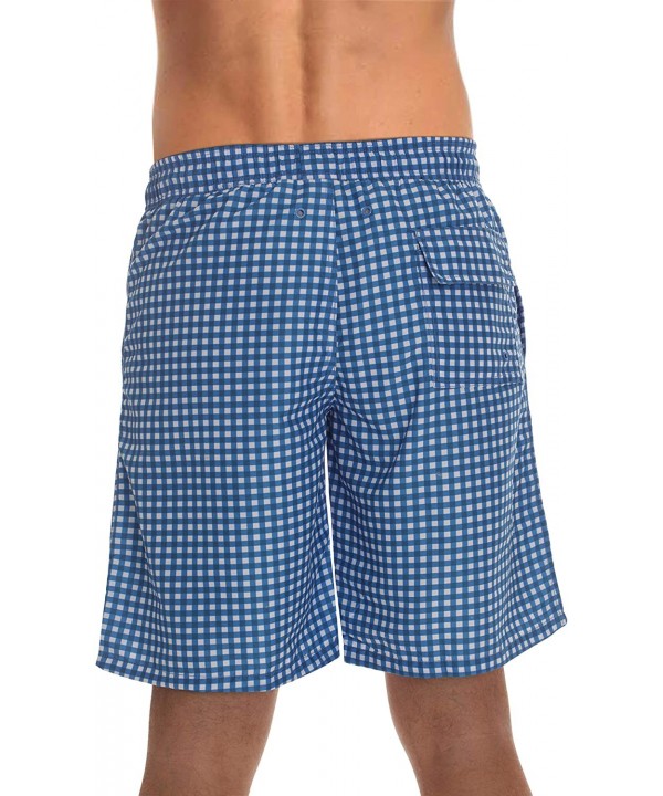 Men's Swimming Trunks Shorts with Pockets- Quick Dry Bathing Suit - Longer Length - Navy - Gingham - CN18Z9UQES3 $10.31-Trunks