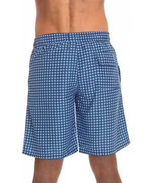 Men's Swimming Trunks Shorts with Pockets- Quick Dry Bathing Suit - Longer Length - Navy - Gingham - CN18Z9UQES3 $10.31-Trunks