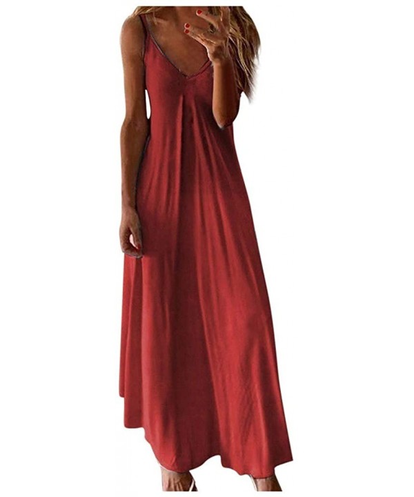 Dresses for Women Casual Summer Plus Size Gradient Print Sleeveless Maxi Dress Loose Cami Long Dress Beach Sundress - X Red -...