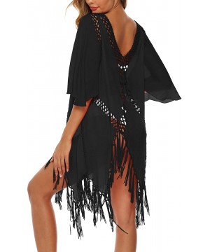 Beach Tops Sexy Perspective Cover Up Dresses Bikini Covers Cover-ups Net - Hollow Out Tassels Black - CL195UZZ6YN $12.64-Cove...