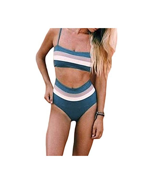 Women's High Waist Bikini Set Solid Color Bathing Suit Adjustable Strap Two Piece Swimwear Sport Bikini - C-blue - CI18SZ2H3X...