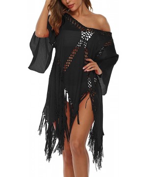 Beach Tops Sexy Perspective Cover Up Dresses Bikini Covers Cover-ups Net - Hollow Out Tassels Black - CL195UZZ6YN $12.64-Cove...