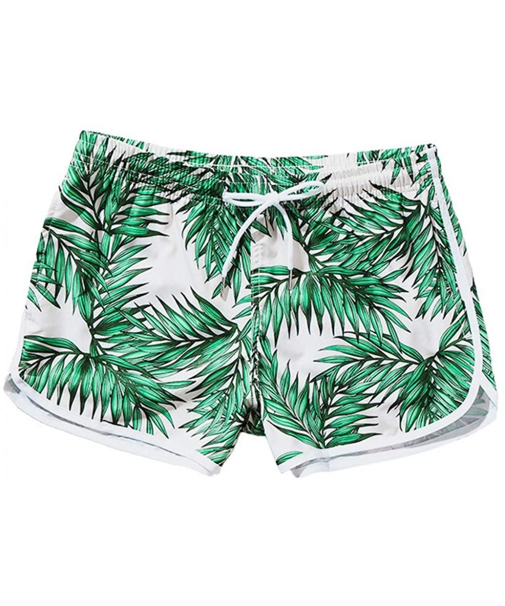 Women's Swim Trunks Quick Dry Bathing Suits Board Shorts Summer Beach Shorts Pockets Active Shorts Tropical Fferns - CW19EK82...