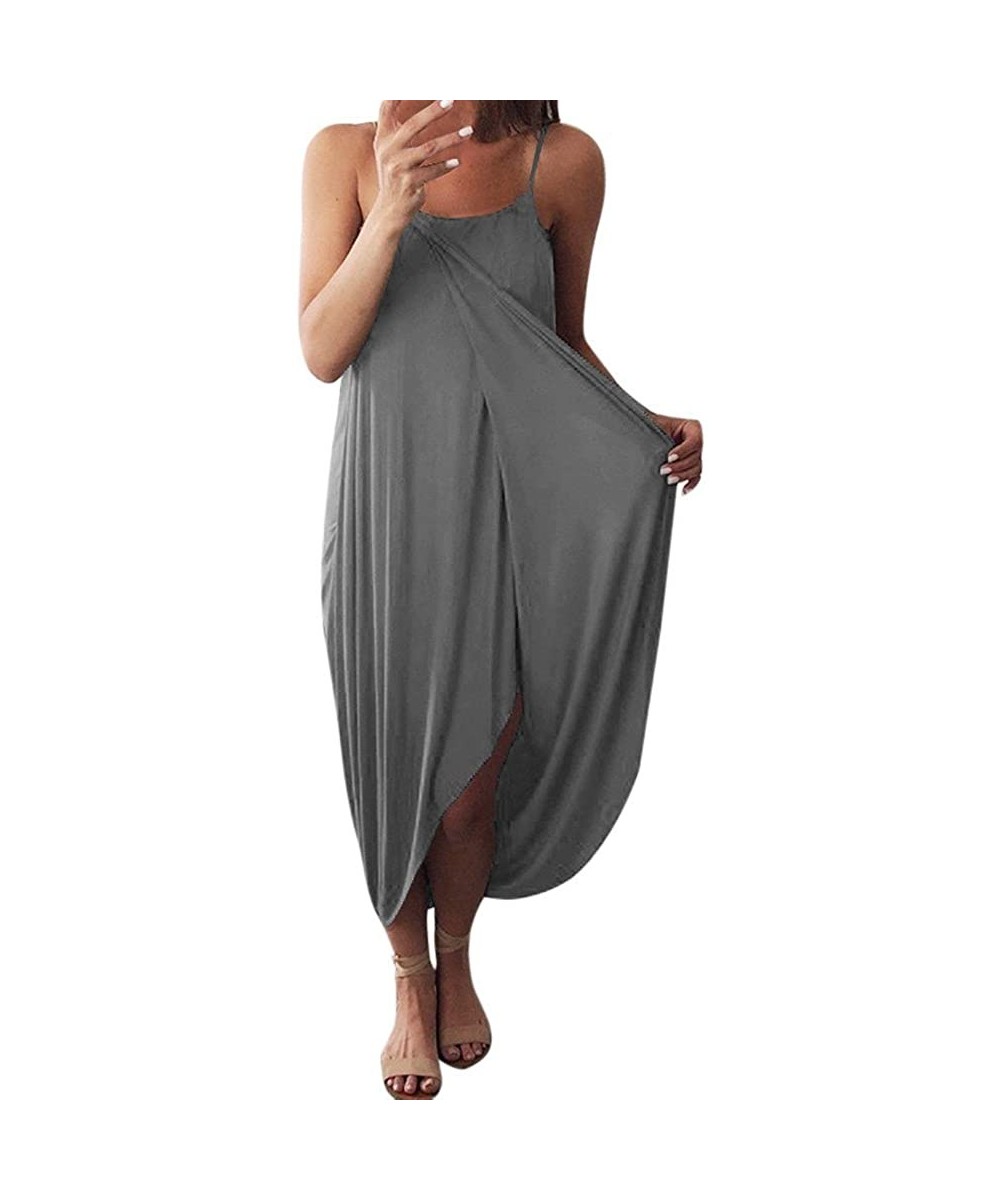 Tank Dress Womens Summer Casual Loose Beach Dress Solid Off Shoulder Sling Dress for Holiday Party Beach - Gray - C9195OAU299...