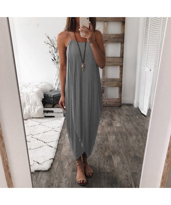 Tank Dress Womens Summer Casual Loose Beach Dress Solid Off Shoulder Sling Dress for Holiday Party Beach - Gray - C9195OAU299...