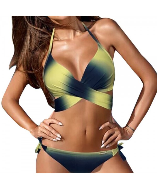 Womens Beach Padded Push-Up Bra Set Bathing Suit Tankini Bikini - 1312yellow - CI18O20M4OH $14.48-Sets