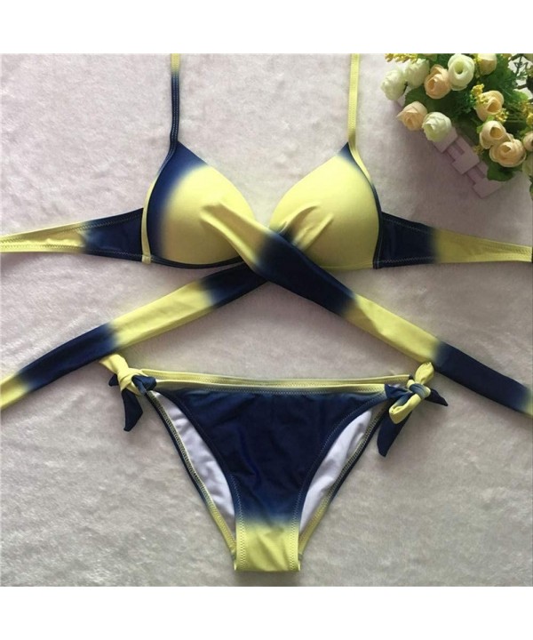 Womens Beach Padded Push-Up Bra Set Bathing Suit Tankini Bikini - 1312yellow - CI18O20M4OH $14.48-Sets