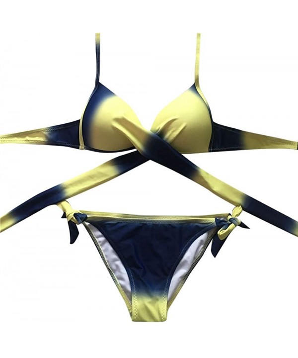 Womens Beach Padded Push-Up Bra Set Bathing Suit Tankini Bikini - 1312yellow - CI18O20M4OH $14.48-Sets