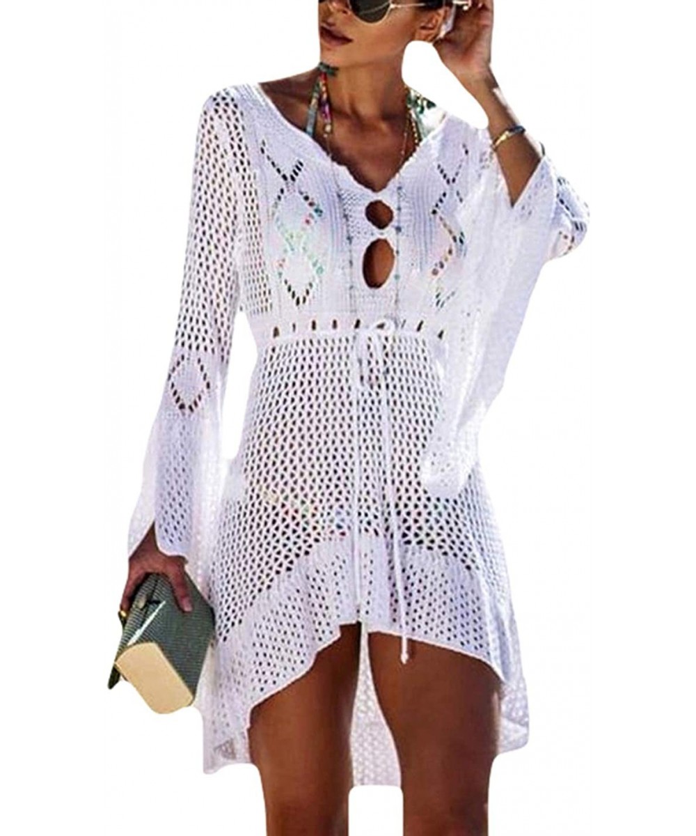 Tunic Swimwear Cover Up Crochet Hollow Beach Bikini Dress for Women - White - CL18Q52IUCI $26.32-Cover-Ups