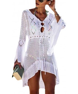 Tunic Swimwear Cover Up Crochet Hollow Beach Bikini Dress for Women - White - CL18Q52IUCI $26.32-Cover-Ups