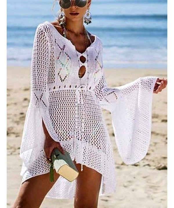 Tunic Swimwear Cover Up Crochet Hollow Beach Bikini Dress for Women - White - CL18Q52IUCI $26.32-Cover-Ups