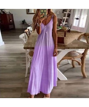 Women's Summer Casual Loose Dress Spaghetti Strap Sleeveless Tie-Dyed Gradient Print Beach Long Cami Maxi Dresses - Z1- Purpl...