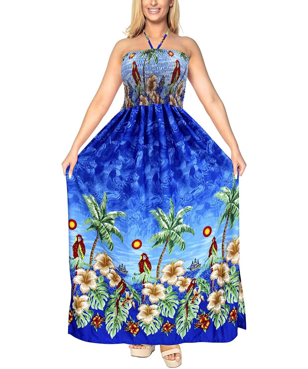 Women's One Size Tube Bohemian Beach Party Dress Evening Wear Printed A - Blue_f228 - C8182E98NNZ $17.18-Cover-Ups