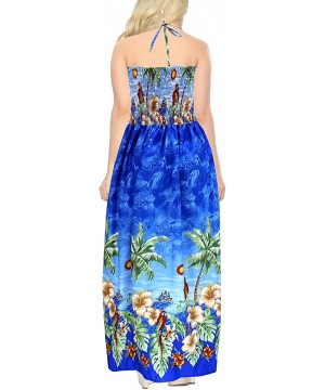 Women's One Size Tube Bohemian Beach Party Dress Evening Wear Printed A - Blue_f228 - C8182E98NNZ $17.18-Cover-Ups