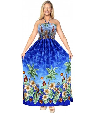 Women's One Size Tube Bohemian Beach Party Dress Evening Wear Printed A - Blue_f228 - C8182E98NNZ $17.18-Cover-Ups