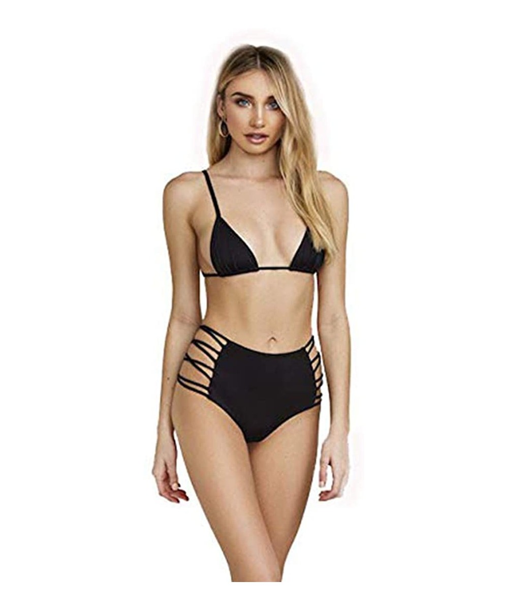 Women's Seamless Moderate Back Coverage Caged Side Bikini Bottom Bathing Swimsuits - Black - CD18NYT0DOQ $18.94-Bottoms