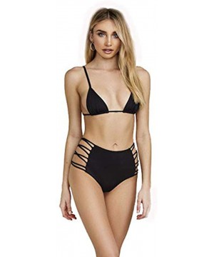 Women's Seamless Moderate Back Coverage Caged Side Bikini Bottom Bathing Swimsuits - Black - CD18NYT0DOQ $18.94-Bottoms