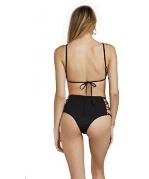 Women's Seamless Moderate Back Coverage Caged Side Bikini Bottom Bathing Swimsuits - Black - CD18NYT0DOQ $18.94-Bottoms