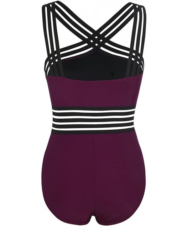 Women's One Piece Swimsuit Crisscross Halter Bathing Suit High Waisted Monokini Swimwear - Wine Red - CK18GAYA45H $26.99-One-...