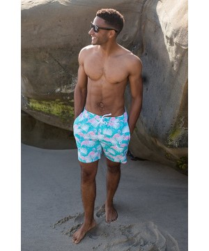 Men's Short Swim Trunks - Bright Neon Board Shorts for Vacation - Flamingo - CW18CGLW0CA $31.80-Trunks