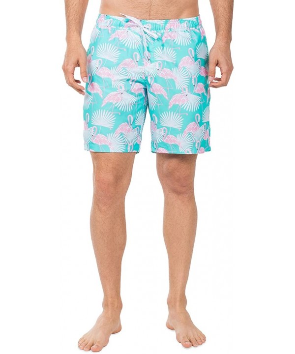 Men's Short Swim Trunks - Bright Neon Board Shorts for Vacation - Flamingo - CW18CGLW0CA $31.80-Trunks