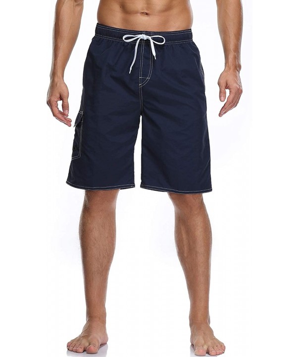 Men's Quick Dry Swim Trunks Board Shorts with Mesh Lining Swimwear Bathing Suits - B25-navy - CM199MX8MNA $16.62-Board Shorts