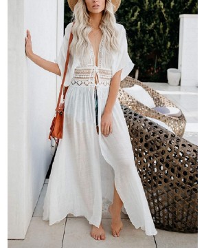 Women Solid Color Long Beach Kimono Cardigan Open Front Bikini Swimsuit Cover Up - I-white - CR18ESLU8R7 $26.42-Cover-Ups