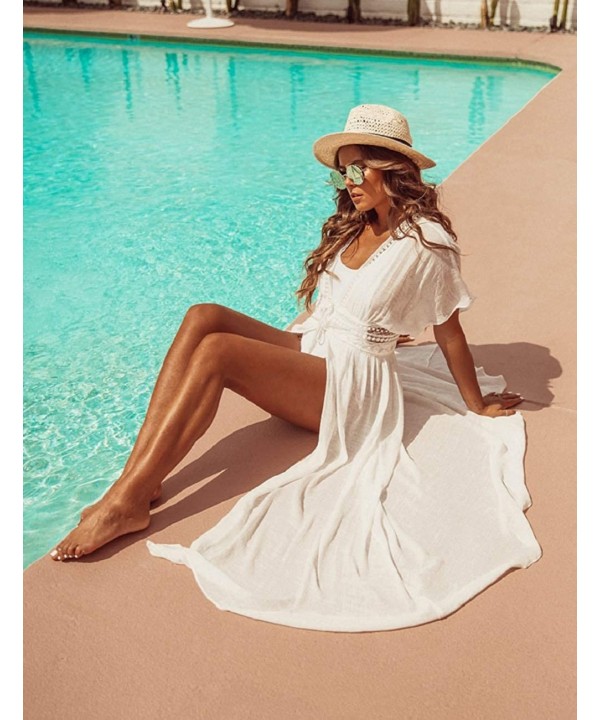 Women Solid Color Long Beach Kimono Cardigan Open Front Bikini Swimsuit Cover Up - I-white - CR18ESLU8R7 $26.42-Cover-Ups