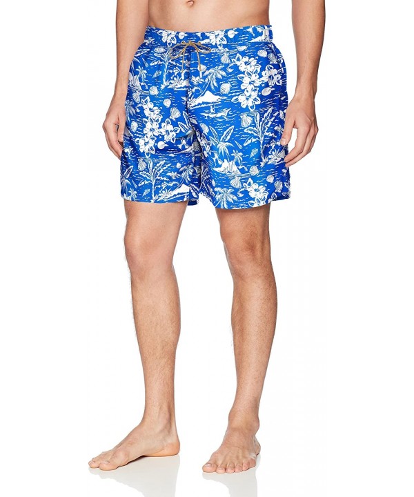 Men's Printed Swim Trunk - Blue Island - CQ188AD9M50 $31.33-Trunks