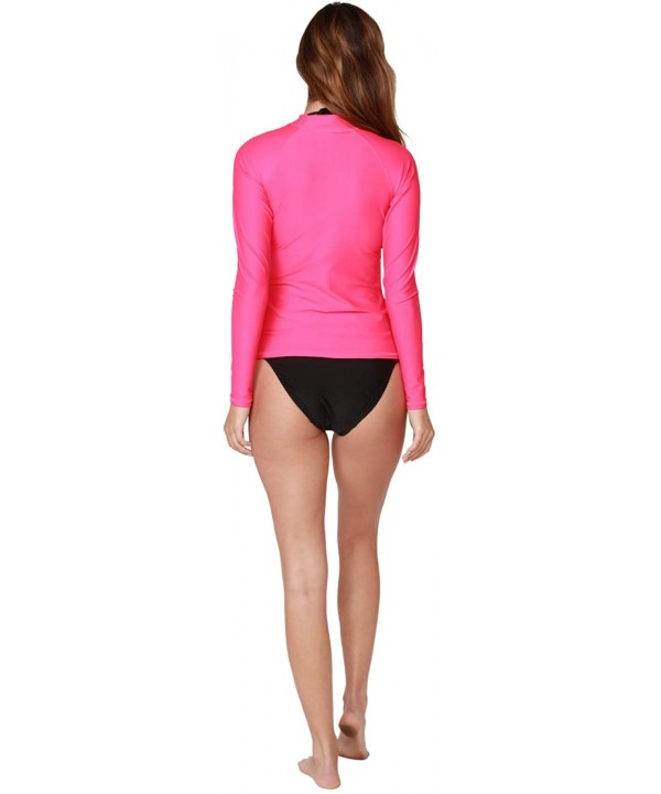 Women's UV Sun Protection Long Sleeve Rash Guard Wetsuit Swimsuit Top - Fushia - CO11LCW609R $24.08-Rash Guards