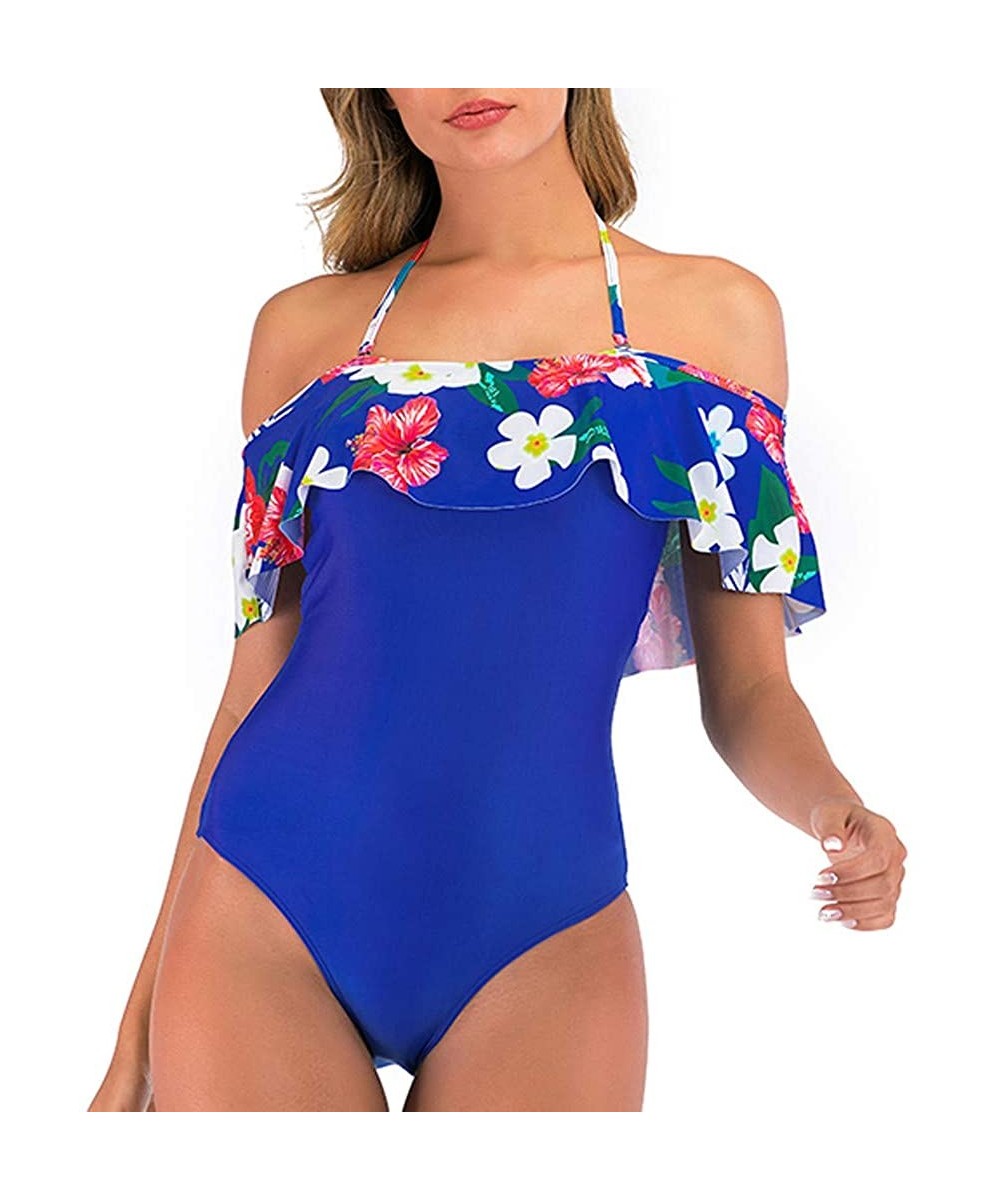 Teen Girls Floral Printed One Piece Monokini Bathing Suits V Neck Ruffles Bikini Set Swimwear - D1 - CF196WYYKWG $18.31-Tankinis