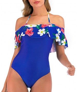 Teen Girls Floral Printed One Piece Monokini Bathing Suits V Neck Ruffles Bikini Set Swimwear - D1 - CF196WYYKWG $18.31-Tankinis