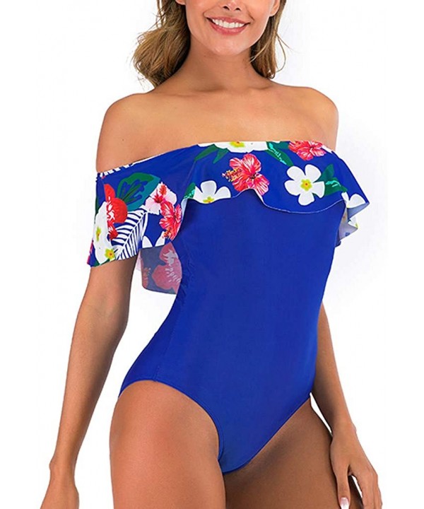 Teen Girls Floral Printed One Piece Monokini Bathing Suits V Neck Ruffles Bikini Set Swimwear - D1 - CF196WYYKWG $18.31-Tankinis