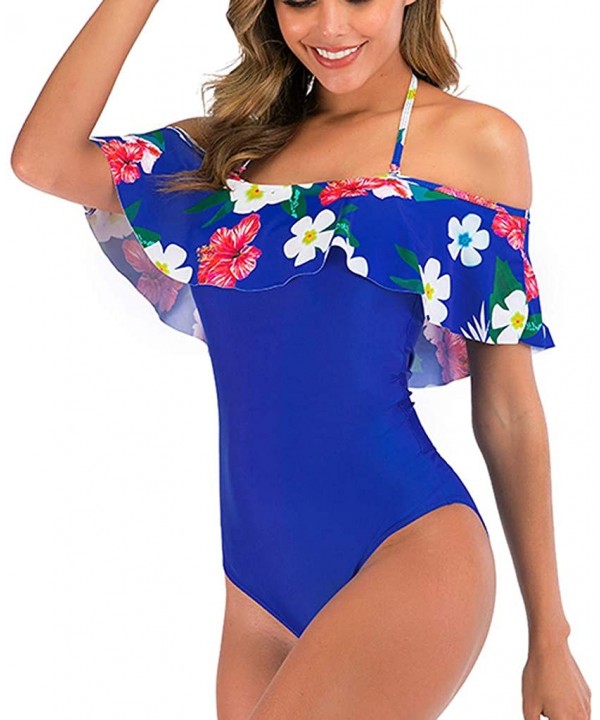 Teen Girls Floral Printed One Piece Monokini Bathing Suits V Neck Ruffles Bikini Set Swimwear - D1 - CF196WYYKWG $18.31-Tankinis