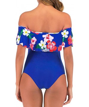 Teen Girls Floral Printed One Piece Monokini Bathing Suits V Neck Ruffles Bikini Set Swimwear - D1 - CF196WYYKWG $18.31-Tankinis