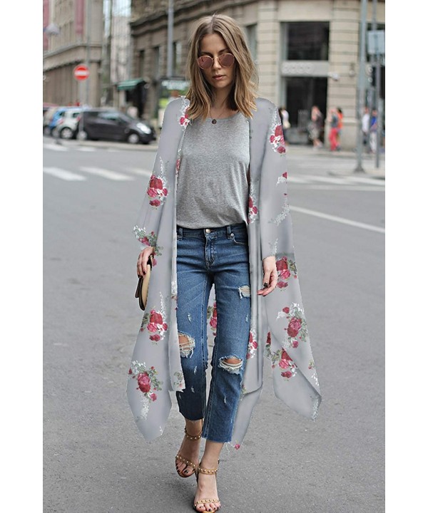 Women's Sheer Chiffon Blouse Tops Kimono Cardigan Floral Loose Cover Ups Outwear Plus Size - Type 7 - CV18T734GD6 $20.32-Cove...