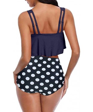 Swimsuits for Women Two Piece Bathing Suits Flounce Swimwear Top High Waisted Bottom Bikini Set - D - Navy - CL19587QQ73 $11....