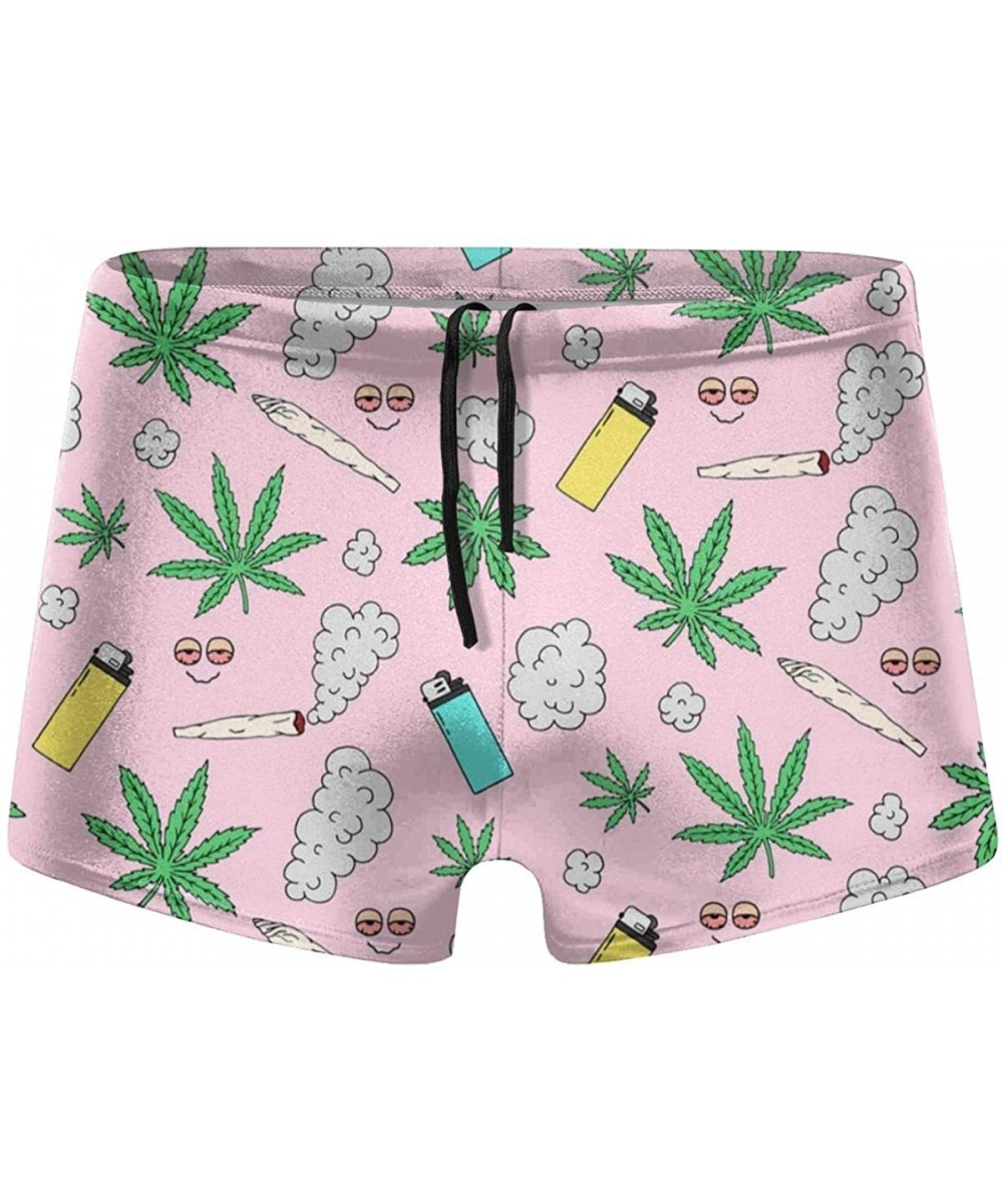 Men's Swimming Trunks Boxer Brief Marijuana Smoking Lighter Swimsuit Swim Underwear - Black - CL194L66I57 $23.58-Briefs