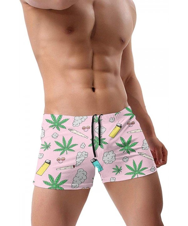 Men's Swimming Trunks Boxer Brief Marijuana Smoking Lighter Swimsuit Swim Underwear - Black - CL194L66I57 $23.58-Briefs