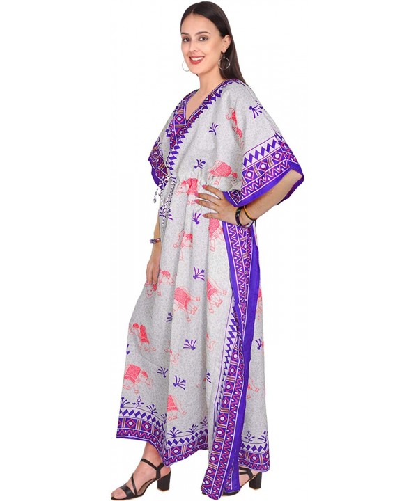 Women's Tunic Viscose Kaftan Summer Beachwear Maxi Dress (Free Size) - Blue - CL195KQX9IY $21.54-Cover-Ups