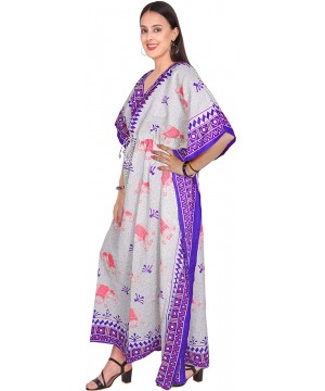 Women's Tunic Viscose Kaftan Summer Beachwear Maxi Dress (Free Size) - Blue - CL195KQX9IY $21.54-Cover-Ups