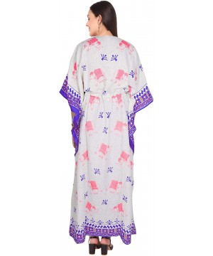 Women's Tunic Viscose Kaftan Summer Beachwear Maxi Dress (Free Size) - Blue - CL195KQX9IY $21.54-Cover-Ups