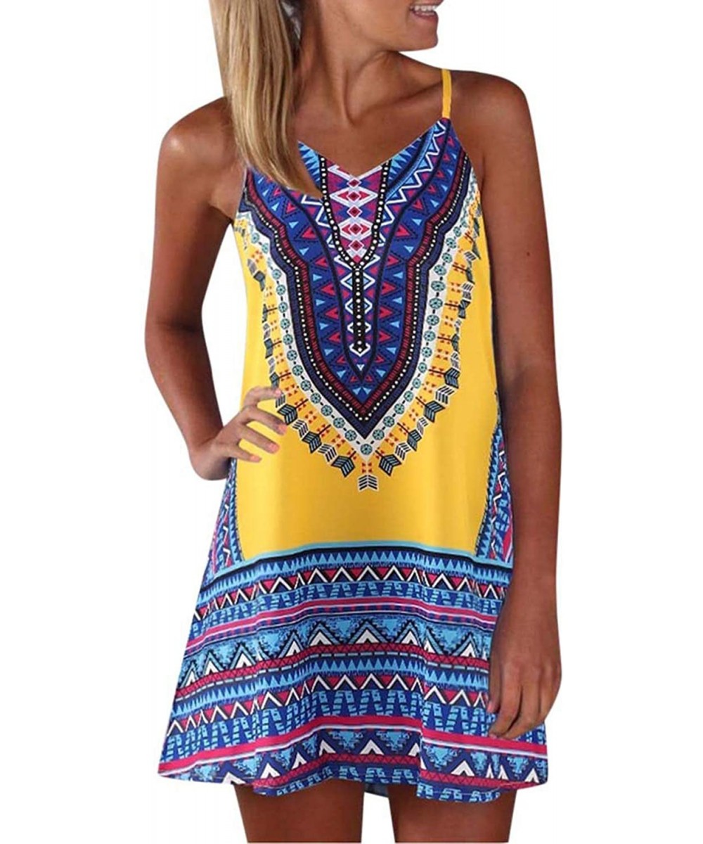 Women's Summer Floral Print Mini Dresses Sleeveless Beach Cover Up T Shirt Tank Dress Sundress - 06-yellow - C01940GOTL9 $17....