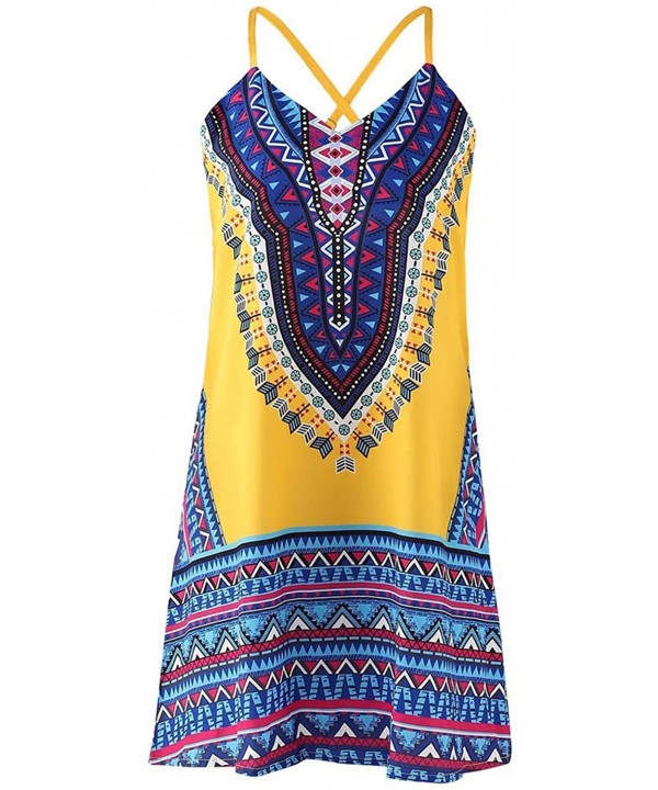 Women's Summer Floral Print Mini Dresses Sleeveless Beach Cover Up T Shirt Tank Dress Sundress - 06-yellow - C01940GOTL9 $17....